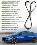 Hyundai Elantra Kona Tucson Serpentine Drive Belt 6PK1780 Beefed Up Durable EPDM Replacement Part K060700 Fit Alternator Water Pump AC Compressor 2015 2021 L4 1.8L 2.0L, EPDM belt shown with fitment list and Hyundai sedan