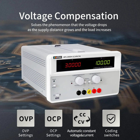 High Precision Adjustable DC Power Supply 100V 3A For Your DIY Test Bench With Remote Voltage Compensation USB RS232 RS485 Low Ripple Under 3 mVrms 300W Linear Power Supply For Prototyping And Testing