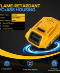 High Capacity 4 Amp Hour Replacement Battery Compatible With 20 Volt Max Cordless Drills Impact Drivers And Reciprocating Saws Two Pack, yellow PC+ABS housing.