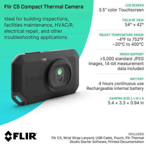 C5 Compact Thermal Imaging Camera With WiFi, High Resolution Infrared Imager For Quick Checks, shown with features