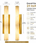 Top Shelf Alabaster Wall Sconces Set of 2, 24 Inch Spanish Marble Lights, side view showing dimensions and materials.