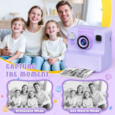 Family with Kids Camera With Instant Print And Flip Lens, 1080P HD Video, Inkless Pocket Digital Camera For Kids Ages 3 To 12, 32GB Card Included