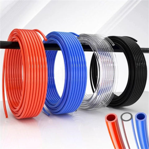 Top Shelf Pneumatic Air Hose And Compressor Tubing 4Mm 6Mm 8Mm 10Mm Variants colorful coils, flexible PU construction for workshop use.