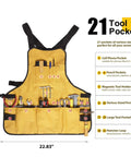 Durable Canvas Work Apron With 21 Tool Pockets, Handy Magnetic Holder, torso length, displayed with measurement details.