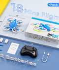 LED Light Kids Drone For Indoor Flight With Easy To Fly RC Fun And 360 Flip Two Batteries Included, shown with accessories