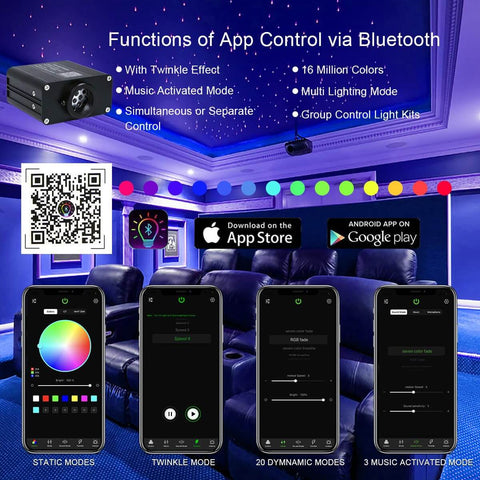 Dope 16W Twinkle Fiber Optic Light Engine for Car and Home RGBW with Bluetooth App Control interface and features display