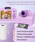 Instant Print Camera For Kids Portable Kid Camera With Built In Printer Lets Little Photogs Snap And Print On The Go A Fun Gift For Girls Ages 3 To 12 For Holidays Birthdays Travel Friendly Toy. Purple kids instant print camera with 2.2-inch paper roll