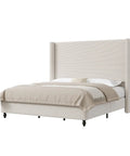 Chill In Style With This Super Comfy Queen Upholstered Bed Frame Featuring A Tall 63 Inch Corduroy Wingback Headboard In Classic Cream Fabric For Ultimate Bedroom Vibes And Solid Nightly Rest, side view of cream corduroy bed frame.