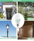 Four Pack Motion Sensor LED Bulbs 12W, 100W Equivalent A19 E26 Dusk To Dawn Indoor Outdoor Use, 5000K Daylight, 1200 Lumens, Glass-Penetrating Sensor, Upward Or Downward Mount, Easy Install. Motion sensor LED bulb used in porch, garden, and garage lights.