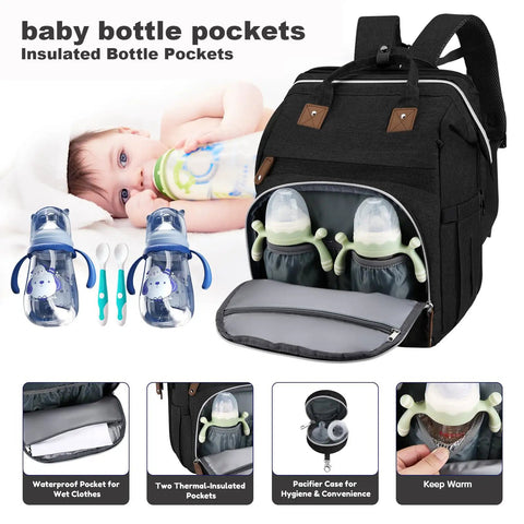 Spacious Diaper Bag Backpack For Moms And Dads With Changing Pad, Thick Padded Back And Straps, Laptop Compartment, Waterproof Travel Bag With USB Port, insulated bottle pockets