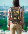 Woman wearing Go To Lightweight Hiking Backpack For Women, Oxford Cloth Daypack in Jungle Camo, outdoors