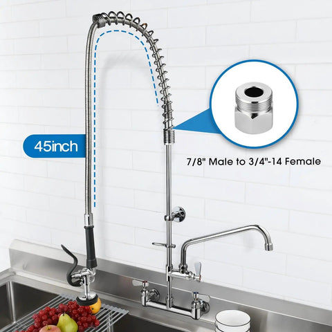 Built Different Commercial Sink Sprayer With 45 Inch Flexible Stainless Pre Rinse Hose and Heavy Duty Overhead Spring Replacement Kit