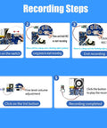 Push Button Activated Sound Recording Module With Built In Speaker And Usb Type C Cord For Plug And Play Ease And Dope Diy Makers Who Want Clean Audio For Holiday Cards And Custom Gift Tags Two Pack Blue recording steps guide with visual instructions on a blue background.