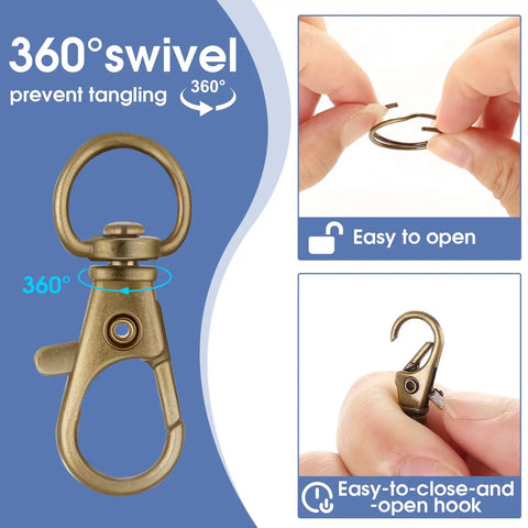 Heavy Duty Swivel Lobster Claw Keychain Clasps And 50 Piece One Inch Zinc Alloy Snap Hooks For Crafts Jewelry Making Dang Sturdy Bag Charms In Top Tier Bronze Finish with 360-degree swivel feature.
