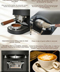 Hassle Free Automatic Coffee Tamper Machine Designed For Home Baristas Featuring Adjustable Pressure Settings Smooth Stainless Steel Build And Dead Simple Operation For Perfect Espresso Shots Daily with powder hammer and coffee grounds.