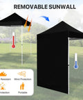 5x5 Pop Up Canopy Tent With Removable Side Wall, Easy Setup Portable Sun Shelter With Carry Bag shown with side wall attached