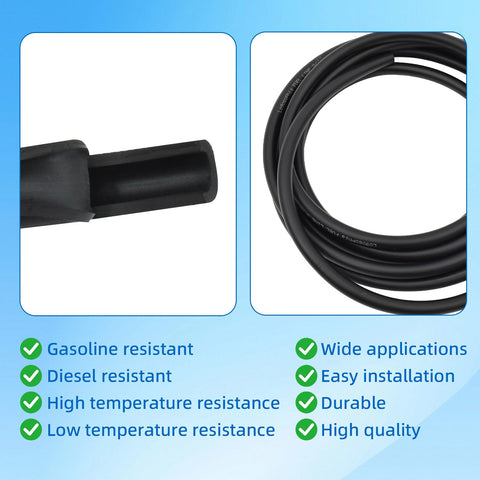 Close-up of 10 Ft Quarter Inch ID Fuel Line Hose Kit with 20 Clamps for Small Engines, flexible rubber material, universal fit