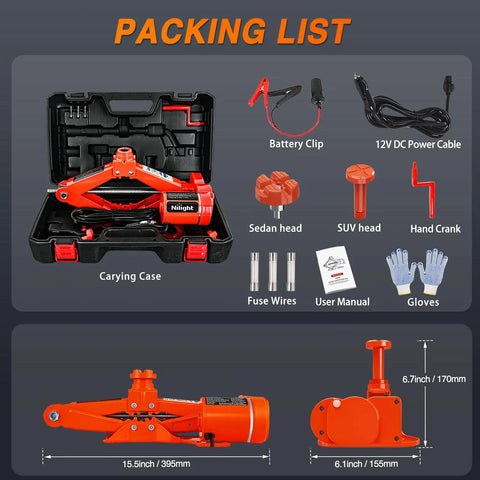 Electric Car Jack 3 Ton Floor Jack Kit With Remote 12V Auto Scissor Lift Portable Tire Change Tool 6600LBS Capacity Double Pad Orange Red Finish Easy One Touch Lift For Quick Car Repairs