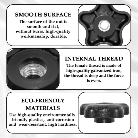 Four Pack 5/16-18 Female Thread Polypropylene Clamping Knobs For Jigs, Durable With Galvanized Iron Inserts, Smooth Surface