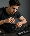 Man using 60 In 1 Magnetic Precision Screwdriver Set with Torx bits for laptop repair
