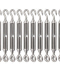10 Pack M6 Turnbuckle Hook And Eye Set Stainless Steel 304 For Wire Rope Tension, Heavy Duty Cable Railing Hardware Kit