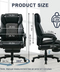 Big And Tall Leather Reclining Office Chair With Retractable Footrest And Adjustable Lumbar Support, dimensions diagram