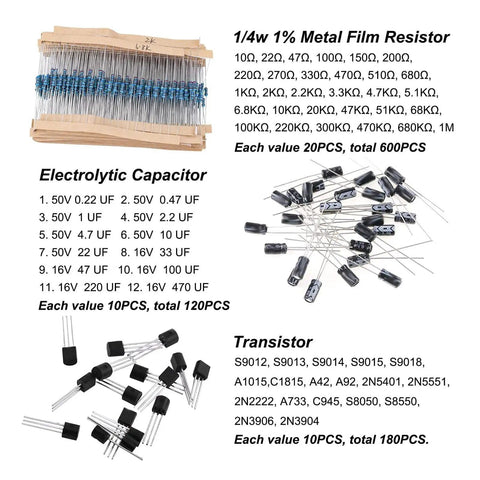 Huge 1500 Piece Electronic Component Kit With Resistors Transistors Ceramic And Electrolytic Capacitors For PCB Projects