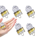 LED Diamond Fishing Lights Set Of 5 Underwater Flasher Lures displayed against hand for size reference, rugged ABS build