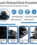 Features of Beefy and Heavy Duty Adjustable Paver and Tile Pedestal Set, 26 Pack, including waterproofing and corrosion resistance.