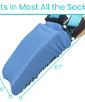 Sock Aid Easy On Easy Off Assist And Remover For Daily Living Helper With Patented Design No Bends Required No Sweat So Socks Go On And Off With Ease For Limited Mobility Recovery Seniors And Caregivers, blue sock fit image