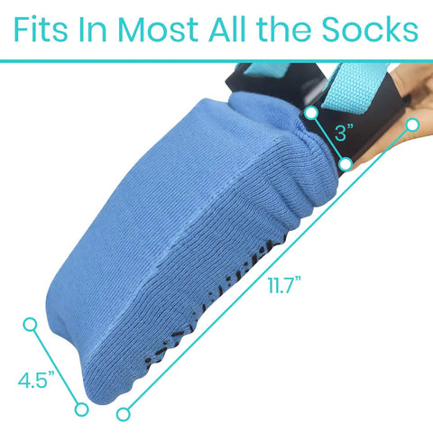 Sock Aid Easy On Easy Off Assist And Remover For Daily Living Helper With Patented Design No Bends Required No Sweat So Socks Go On And Off With Ease For Limited Mobility Recovery Seniors And Caregivers, blue sock fit image