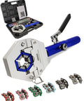 Heavy Duty Hydraulic A C Hose Crimper Kit for Beadlock Fittings, handheld tool and dies displayed with carrying case