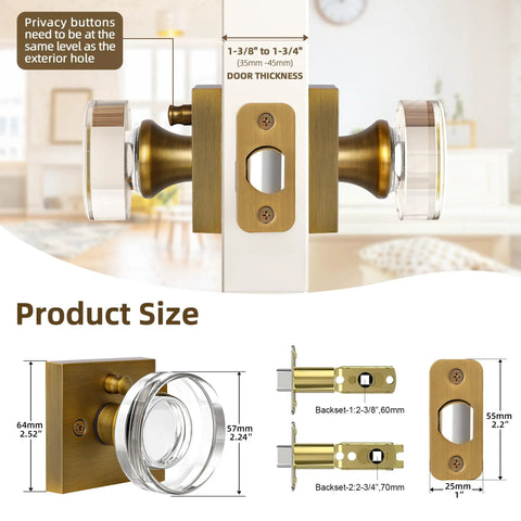 Crystal Glass Door Knobs With Lock In Antique Brass Privacy Door Knobs For Bedroom And Bathroom Retro Vibe Interior Door Hardware With Emergency Release And Key Access For Easy Privacy And Security At Home.