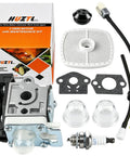 Carburetor Replacement Kit With Fuel Maintenance And Spark Plug For Trimmers GT225 GT225i GT225L PAS225 PE225 PPF225 SHC225 SRM225 SRM225U Includes ZAMA RB K93 A021001690 A021001691 A021001692, showing kit components.