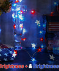 Red White Blue Patriotic String Lights 16Ft 50 LED Battery Operated With Timer And Remote Flexible Fairy Lights glowing