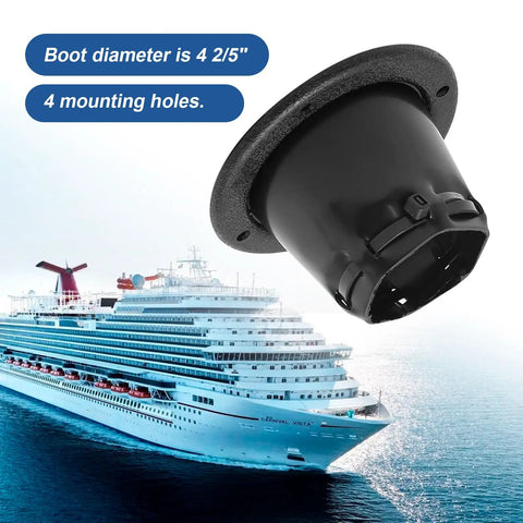 Rugged Dockside Transom Steering Cable Boot Protector With Cable Tie, marine environment backdrop, 4.2 five-inch diameter
