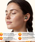 Woman wearing Adjustable Ear Plugs With 3 Noise Canceling Modes For Concerts Work Travel And More Reusable Hearing Protection