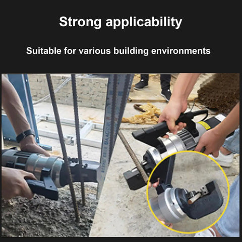 Wlikoci Electric Hydraulic Rebar Cutter For 4mm 28mm Steel Bars cutting rebar in construction setting with portable tool.