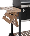 24 Inch Charcoal Grill With Folding Table And Handle Grilling Ready Backyard BBQ Smoker 490 Sq In Total Cooking Space Includes 384 Sq In Porcelain Enameled Grates And 106 Sq In Stainless Warming Rack Height Adjustable Charcoal Pan with foldable table detail