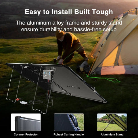 Portable 200W Solar Panel Kit Foldable Monocrystalline Suitcase With 20A Waterproof Charge Controller in outdoor camping setup