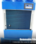 Heavy Duty Industrial Portable Spot Cooler Kickin Cold Turbo Double Fan Air Conditioner with removable filter screen for cleaning.