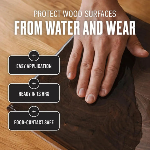 Hand applying Cutting Board Oil And Wood Butcher Block Oil 128 Oz One Gallon Jug Brewed In USA With FDA Food Contact Safe Ingredients