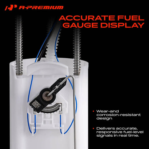 Straight Up Electric Fuel Pump Module Assembly With Pressure Sensor For Hyundai Azera And Kia Cadenza V6 3.3L displayed with gauge.