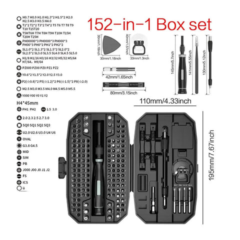 Magnetic Precision Screwdriver Kit With 25 In 1 And 152 In 1 Torx Bits For Laptop Repair Including T5 And T6 Heads, black case