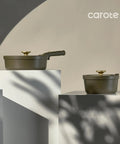21 Piece Ceramic Cookware Set With Detachable Handles Nonstick Pots And Pans, olive green frying pan and pot on display