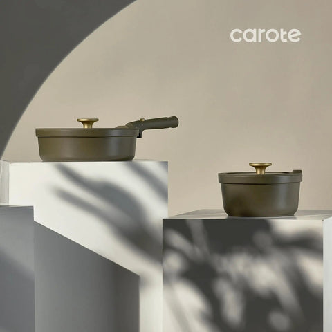 21 Piece Ceramic Cookware Set With Detachable Handles Nonstick Pots And Pans, olive green frying pan and pot on display