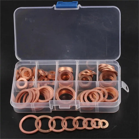 Pro Flat Copper Washers 120 Solid Seals M6 M20 Heat Proof Set Fits All Car Boat Sump Plugs Anti Leak Hardware Fixes Rides And Homes Stops All Leaks Daily Projects Like A Boss With Strong Quality Built Tough For Your Ride, copper washer kit in organizer