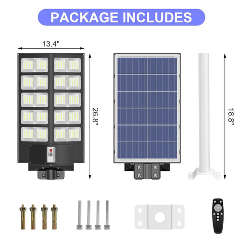Solar Outdoor Security Light Kit With Remote Control Mega Bright 20 Heads 15000LM 800 LEDs package contents