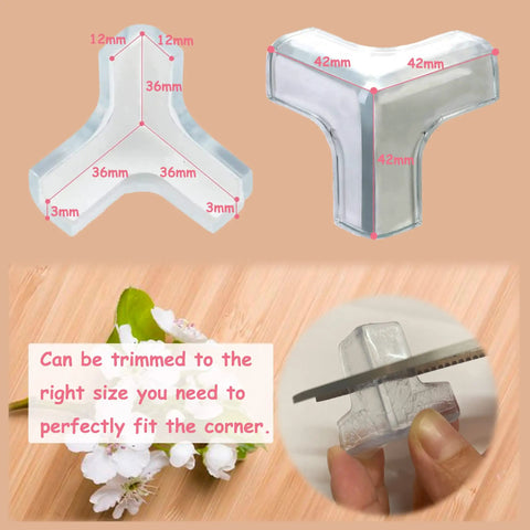 Ultra Clear Silicone Corner Protectors For Baby Proofing T Shaped Furniture Edge Guards size 42mm with trimming option for safety