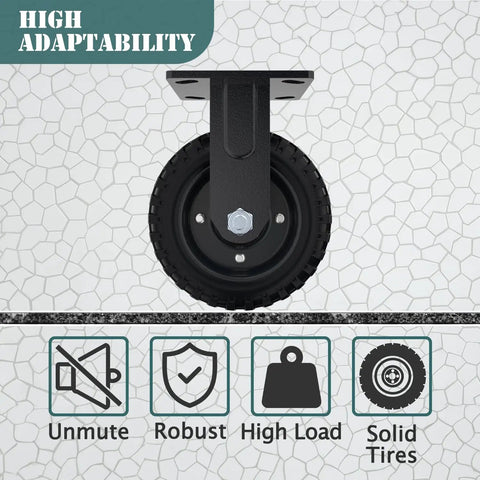 Badass Heavy Duty Caster Wheels Set Features Two Swivel Brakes And Two Rigid Pads constructed from thick steel brackets on a floor.